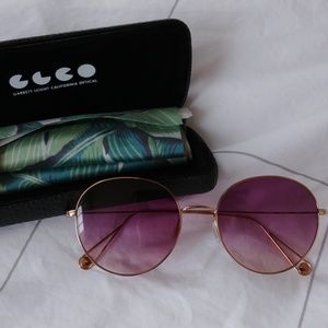 Garret Leight Round Sunglasses with Purple Lenses